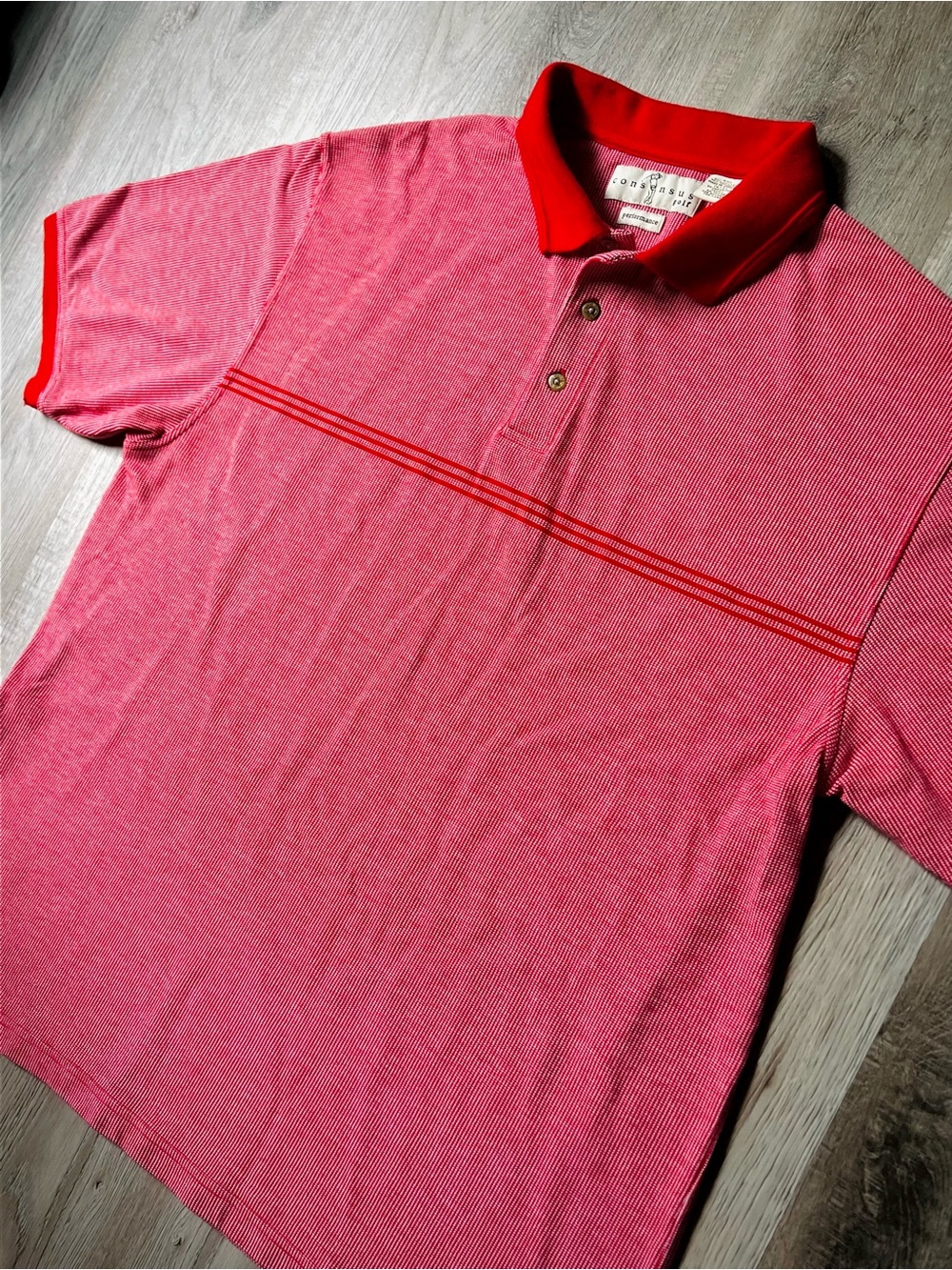 Men’s Vintage 1980-90’s Consensus “Performance” Golf Polo in Red/White; Size XXL